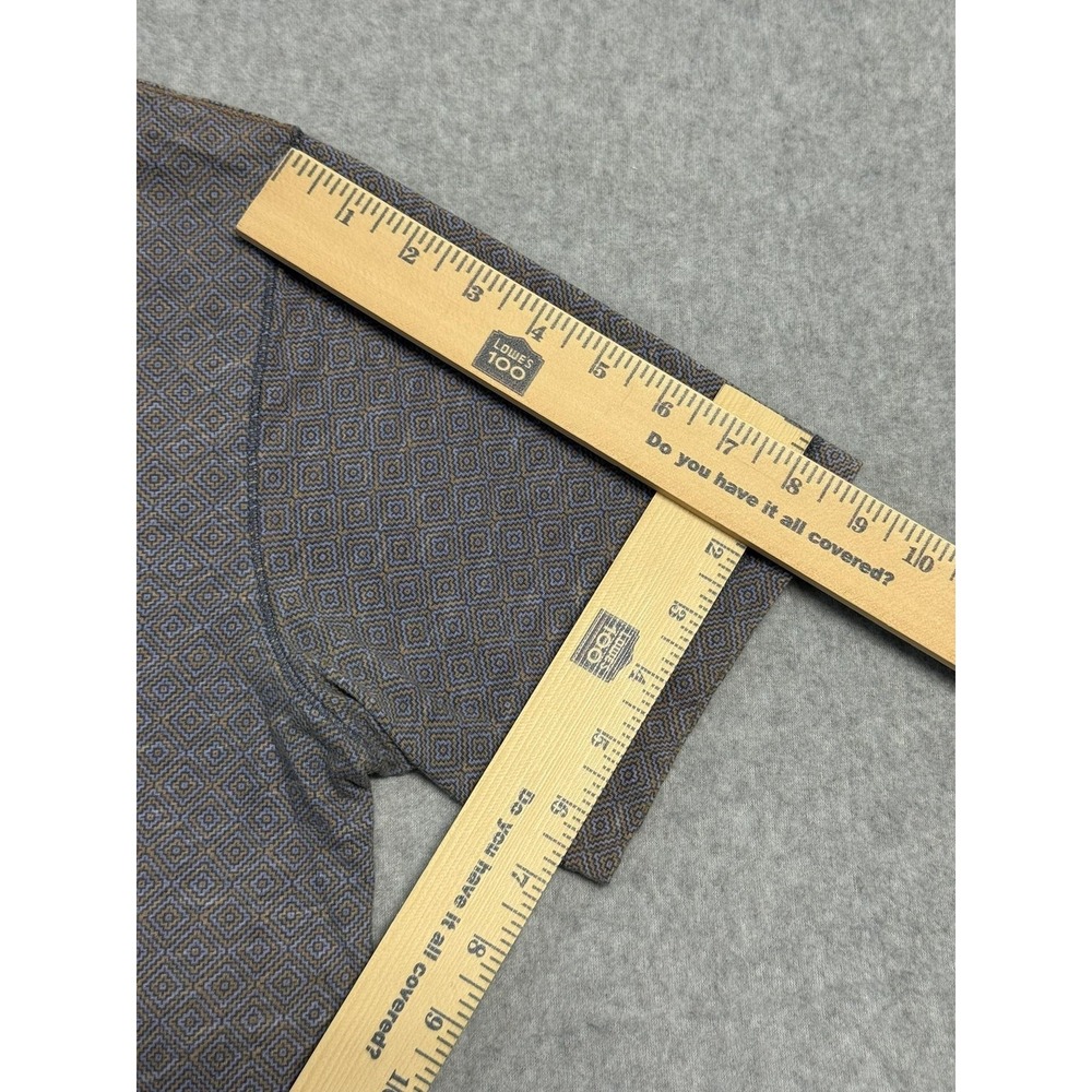 ROWM Polo Shirt Mens Large Gray Diamond Pattern Cotton Knit Short Sleeve - Picture 9 of 13